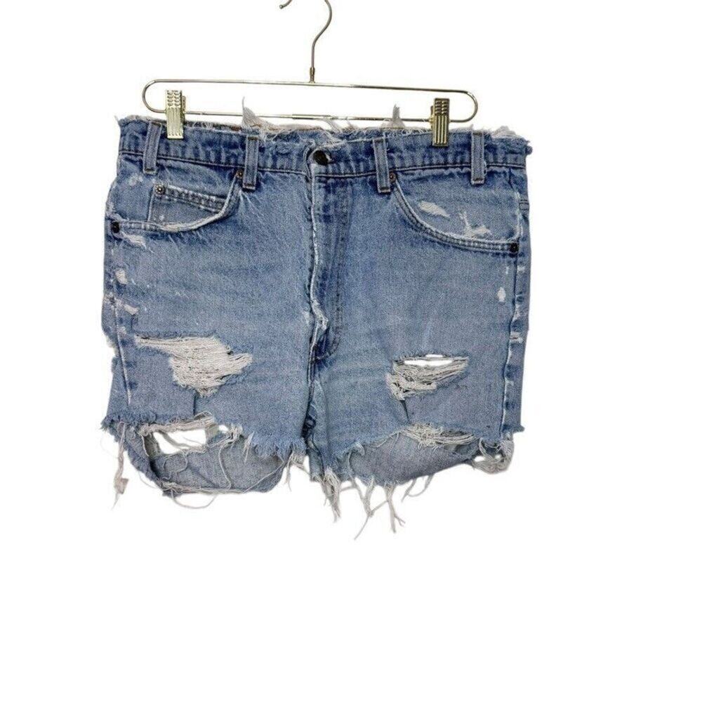 Vintage Levi's Jean Shorts Excessive Distressing Women's 10/38 Lt‎ Blue Hippie